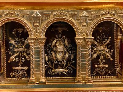 Exceptional Pair Of Large Multi - Reliquaries In Original En Perfect Condition For Names : See Detail - Pictures. Higher Price - Range style Romanesque - Style en Bronze / Polished and Varnished, France 19 th century ( Anno 1865 )