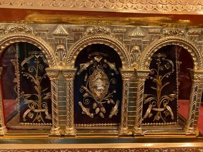 Exceptional Pair Of Large Multi - Reliquaries In Original En Perfect Condition For Names : See Detail - Pictures. Higher Price - Range style Romanesque - Style en Bronze / Polished and Varnished, France 19 th century ( Anno 1865 )