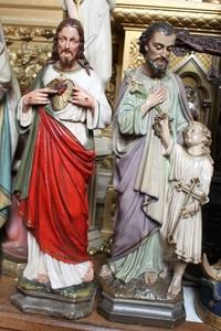 Of Matching Statues Height Approx : 65 Cm / 25.5. Inches en plaster polychrome, Belgium 19th century