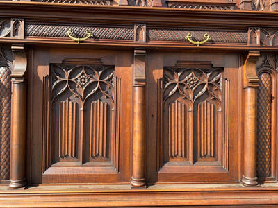 Complete Dining Set style Gothic - style en Walnut wood , France 19 th century