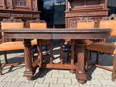 Complete Dining Set style Gothic - style en Walnut wood , France 19 th century