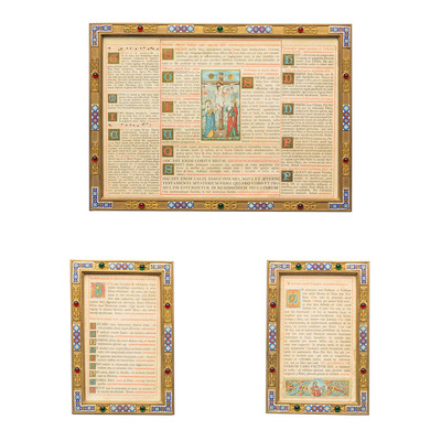 Canon Boards Measurements : 1 X 52 W X 38 H Cm. 2 X 21 W  X 30 H Cm.  en Brass / Glass / Enamel, Belgium 19 th century