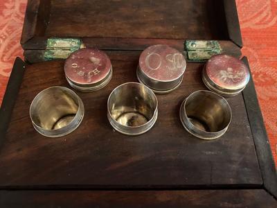 Chrismatorium en Wooden Box / Full Silver, Belgium 18th century