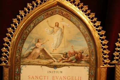 Canon Boards Measurements : 1 X 56 X 45 Cm. 2 X 24 X 35 Cm. style Gothic - style en Brass / Bronze / Glass / New Polished and Varnished., Belgium 19th century