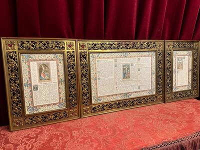 Canon Boards Measurements : 1 X 63 W X 45 H Cm. 2 X 35 W  X 45 H Cm.  style Gothic - Style en Brass / Bronze / Glass / Stones, Belgium  19 th century