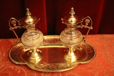 Cruets style Gothic - style en full silver / Glass, Belgium 19th century