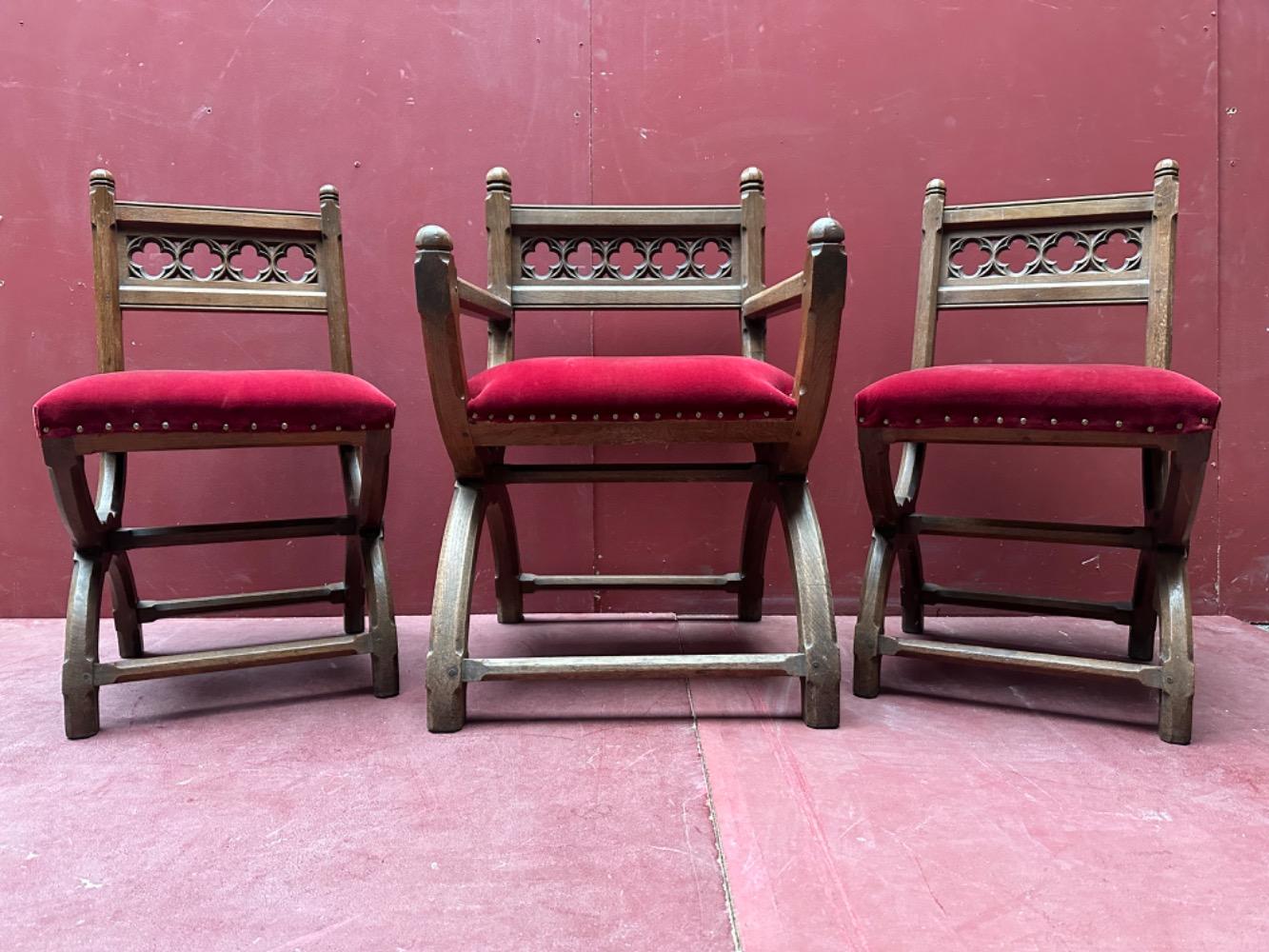 Set Gothic - Style Solid Oak Sediliae Completely & Professionally Refit According To The Traditional Methods And With Original Materials.