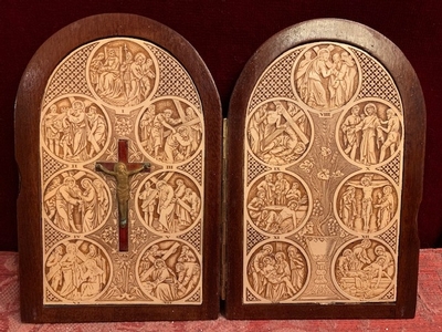 Small Series Stations Of The Cross To Travel. Measures Opened en Wood / Ivory, France 19th century