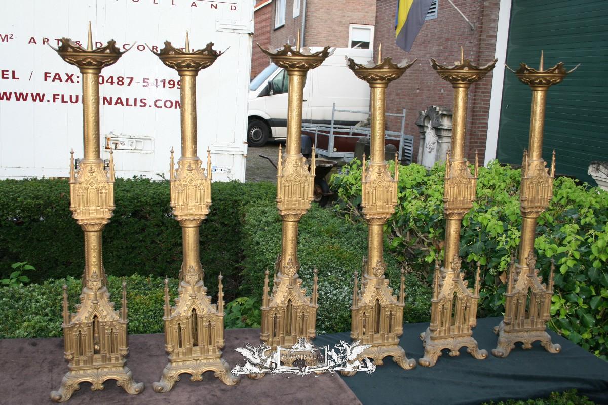 6 Matching Candle Sticks Gothic Altar Set Measures Without Pin - Antique  CandleSticks - Fluminalis