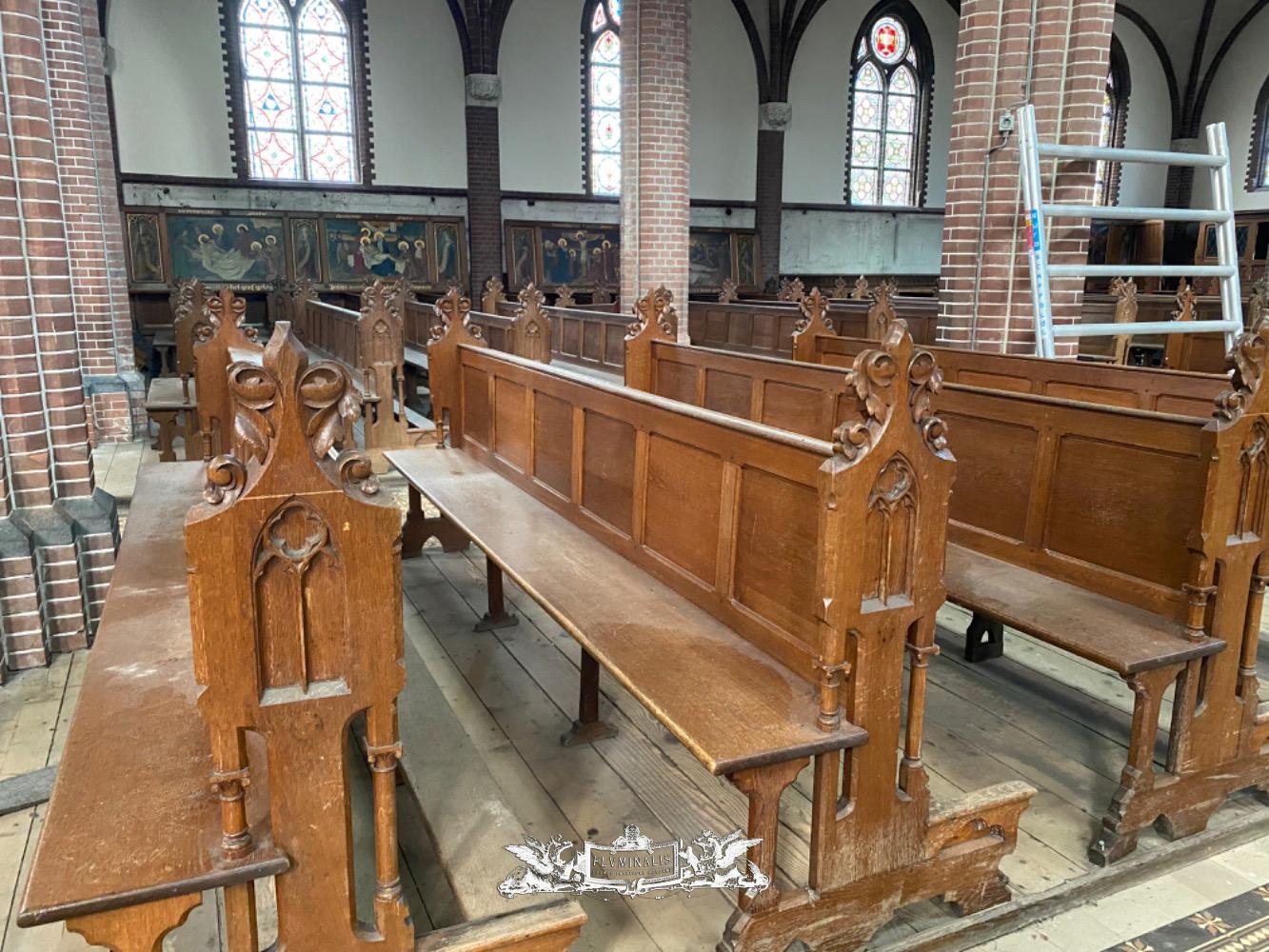 Gothic style Complete Series Of 90 Solid Oak Church Pews Complete