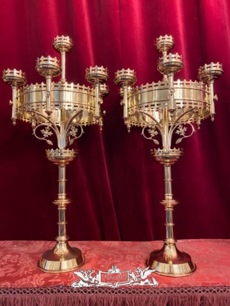 Pair Gothic - style Candle Holders - Antique CandleSticks - Fluminalis